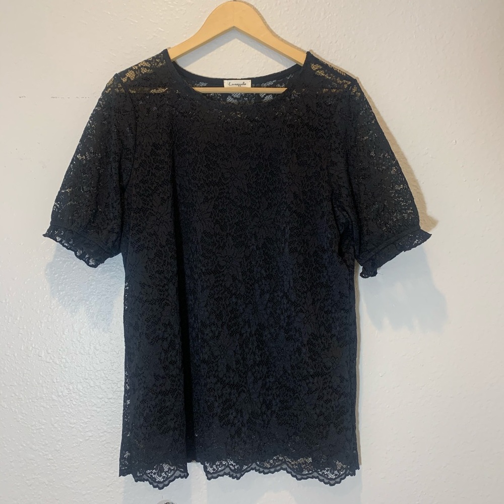 NWOT Loveappella  Stretchy Black Lace Top XL